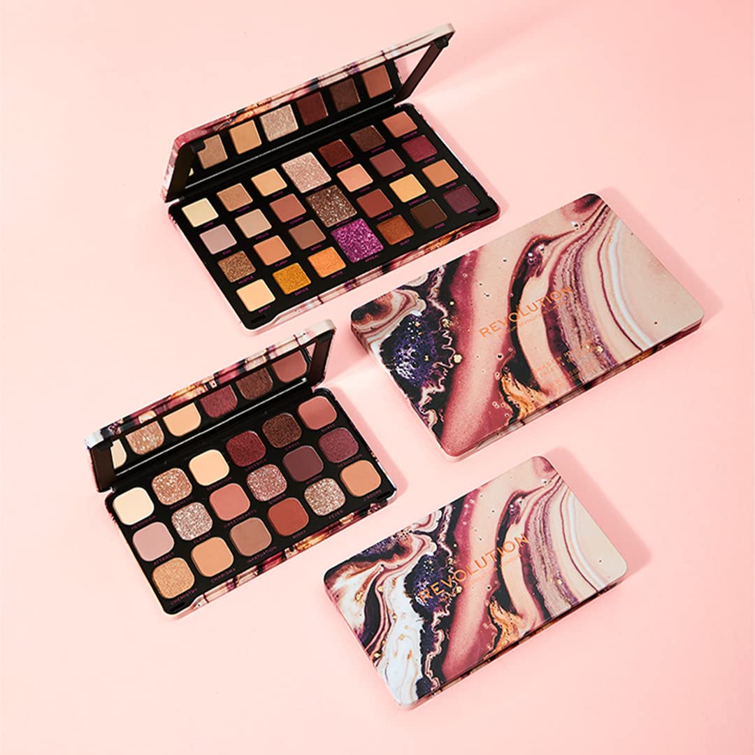 Makeup Revolution Eyeshadow Palette, Highly Pigmented includes 18 shades, Long Wearing and Easily Blendable Eye with Shimmary and Matte Finish, Forever Flawless Allure - 19g