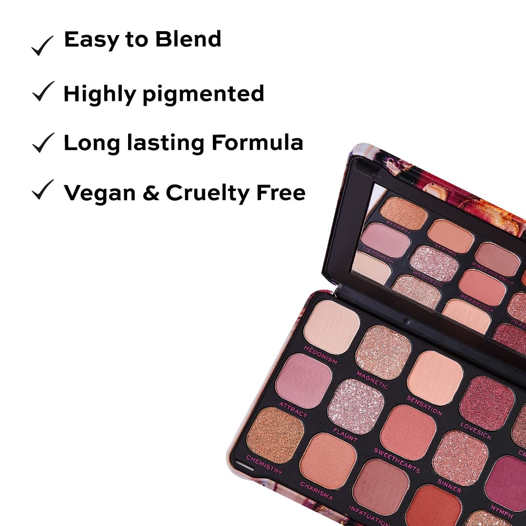 Makeup Revolution Eyeshadow Palette, Highly Pigmented includes 18 shades, Long Wearing and Easily Blendable Eye with Shimmary and Matte Finish, Forever Flawless Allure - 19g