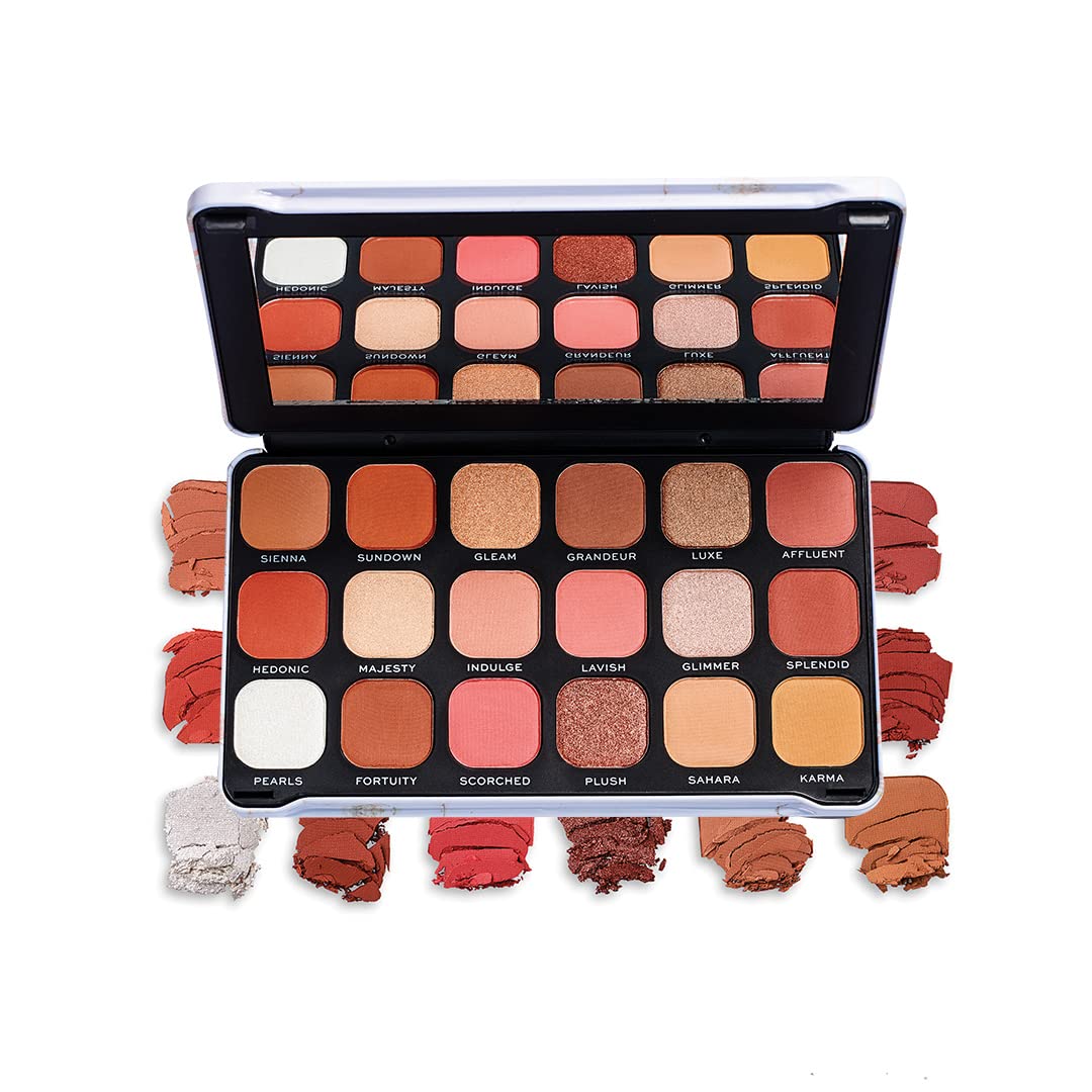 Makeup Revolution Eyeshadow Palette, Highly Pigmented includes 18 shades, Long Wearing and Easily Blendable Eye with Shimmary and Matte Finish, Forever Flawless Allure - 19g
