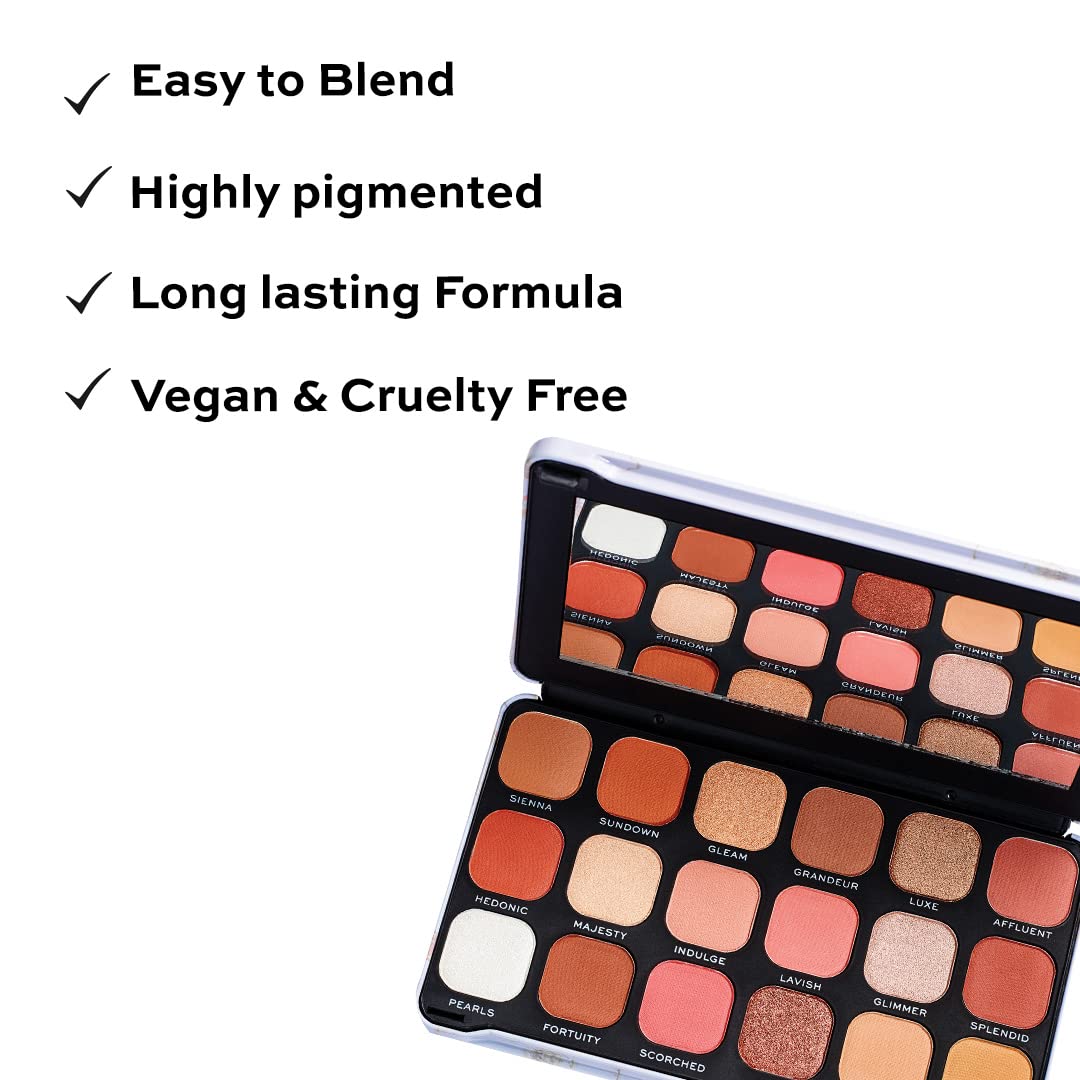 Makeup Revolution Eyeshadow Palette, Highly Pigmented includes 18 shades, Long Wearing and Easily Blendable Eye with Shimmary and Matte Finish, Forever Flawless Allure - 19g