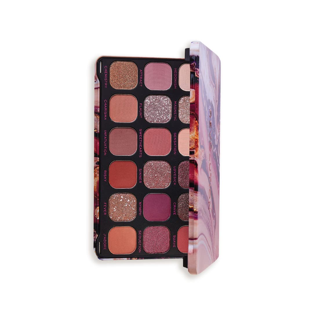 Makeup Revolution Eyeshadow Palette, Highly Pigmented includes 18 shades, Long Wearing and Easily Blendable Eye with Shimmary and Matte Finish, Forever Flawless Allure - 19g