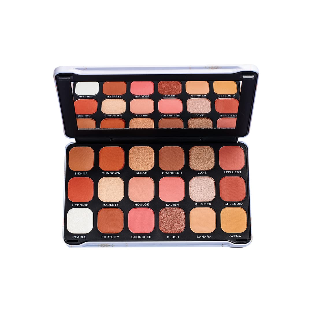 Makeup Revolution Eyeshadow Palette, Highly Pigmented includes 18 shades, Long Wearing and Easily Blendable Eye with Shimmary and Matte Finish, Forever Flawless Allure - 19g