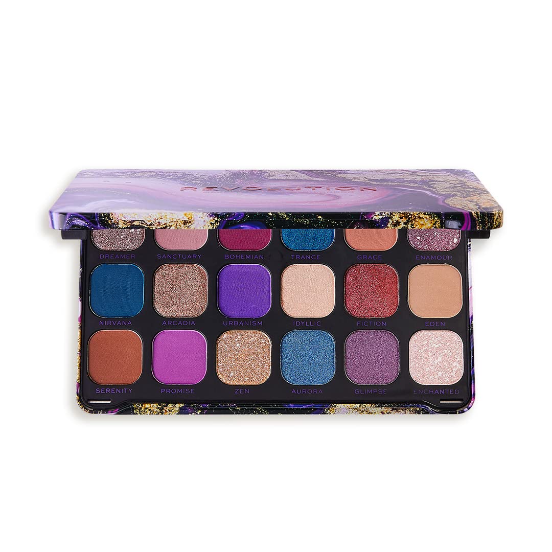 Makeup Revolution Eyeshadow Palette, Highly Pigmented includes 18 shades, Long Wearing and Easily Blendable Eye with Shimmary and Matte Finish, Forever Flawless Allure - 19g