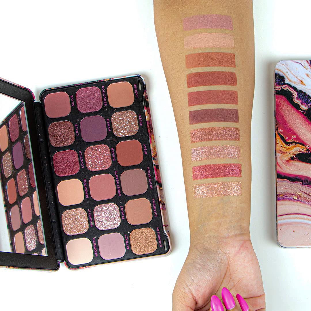 Makeup Revolution Eyeshadow Palette, Highly Pigmented includes 18 shades, Long Wearing and Easily Blendable Eye with Shimmary and Matte Finish, Forever Flawless Allure - 19g