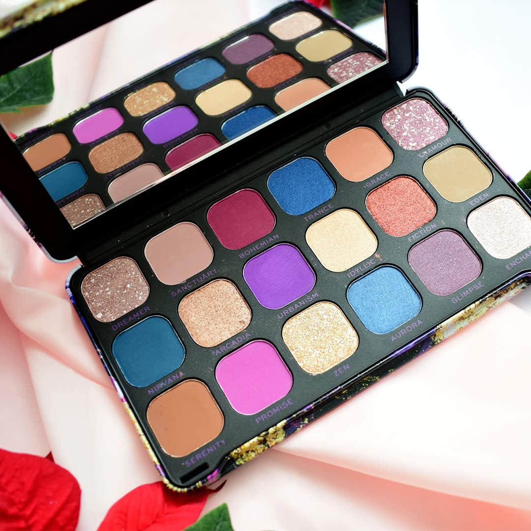 Makeup Revolution Eyeshadow Palette, Highly Pigmented includes 18 shades, Long Wearing and Easily Blendable Eye with Shimmary and Matte Finish, Forever Flawless Allure - 19g