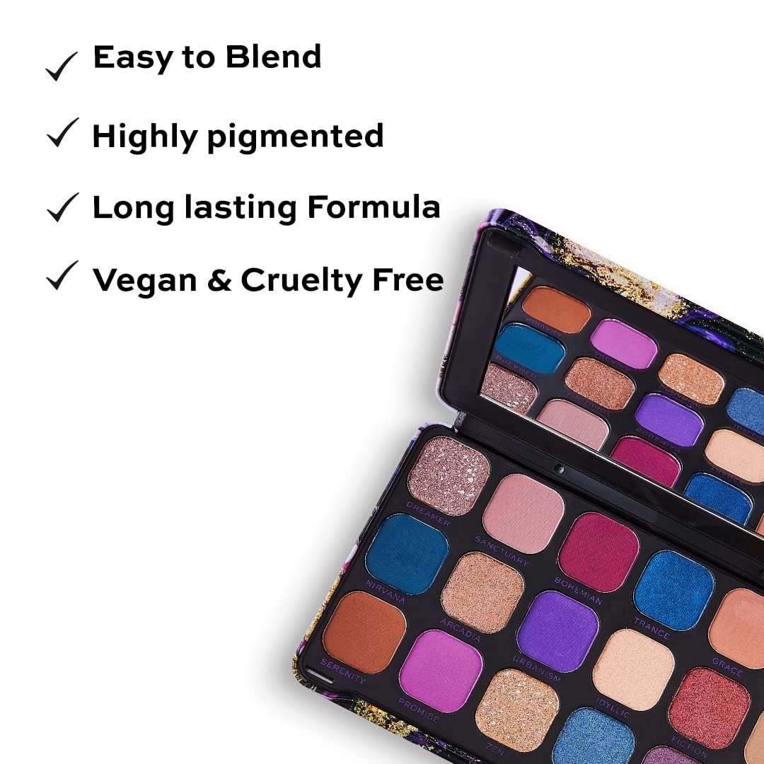 Makeup Revolution Eyeshadow Palette, Highly Pigmented includes 18 shades, Long Wearing and Easily Blendable Eye with Shimmary and Matte Finish, Forever Flawless Allure - 19g