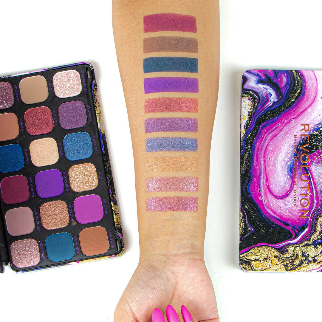 Makeup Revolution Eyeshadow Palette, Highly Pigmented includes 18 shades, Long Wearing and Easily Blendable Eye with Shimmary and Matte Finish, Forever Flawless Allure - 19g