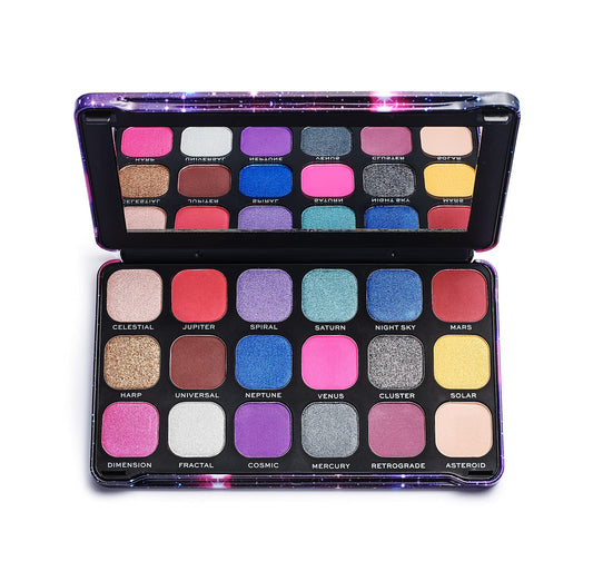 Makeup Revolution Eyeshadow Palette, Highly Pigmented includes 18 shades, Long Wearing and Easily Blendable Eye with Shimmary and Matte Finish, Forever Flawless Allure - 19g