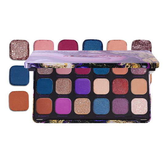 Makeup Revolution Eyeshadow Palette, Highly Pigmented includes 18 shades, Long Wearing and Easily Blendable Eye with Shimmary and Matte Finish, Forever Flawless Allure - 19g